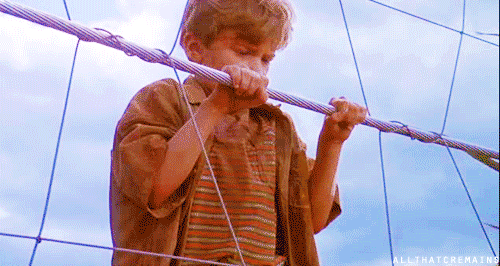 Jurassic Park — animation of a boy climbing an electric fence, thrown backwards when it energizes